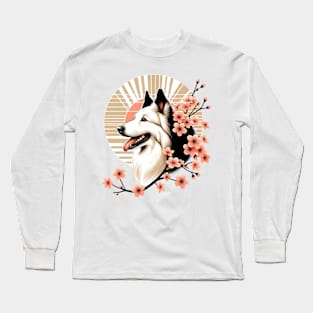 Joyful Croatian Sheepdog Amidst Spring Cherry Blossoms Long Sleeve T-Shirt